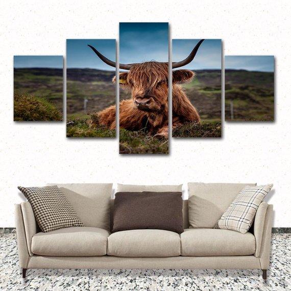 Grassland Cow Canvas Set Wall Decor Ox Home Decoration Farm Animal 5 Panel Art Houston - Home Decor Houston Tx