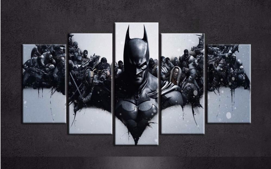 Joker Arkham Asylum Batman Harley Quinn 5 Piece DC Canvas Wall Art Print Poster 