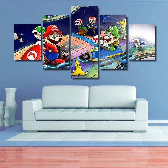 Mario Kart Gaming 5 Panel Canvas Art Wall Decor Houston - Mario Kart Home Decor
