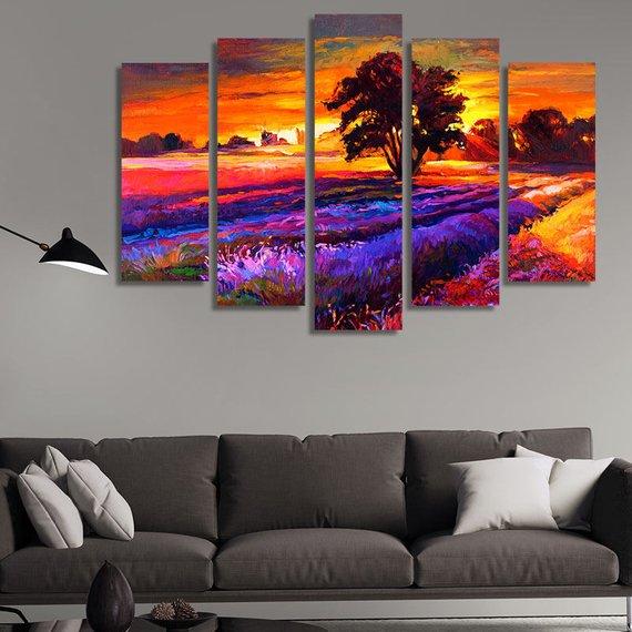 Sunset Canvas Wall Art 5 Piece Country Wall Art Peaceful Country Pathway 