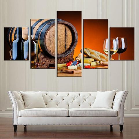 Wine Barrel Cheese 5 Panel Canvas Art Wall Decor Houston - Wine Barrel Canvas Wall Art